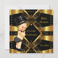 Gentleman Baby Shower Gold Boy Tophat Blonde