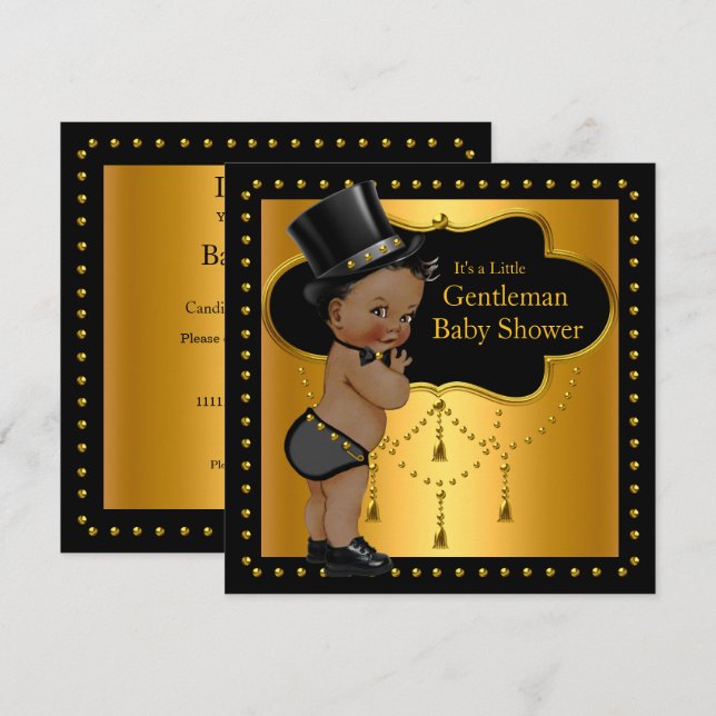 Gentleman Baby Shower Niedlich Boy Tophat Ethnisch Einladung (Vorne/Hinten)