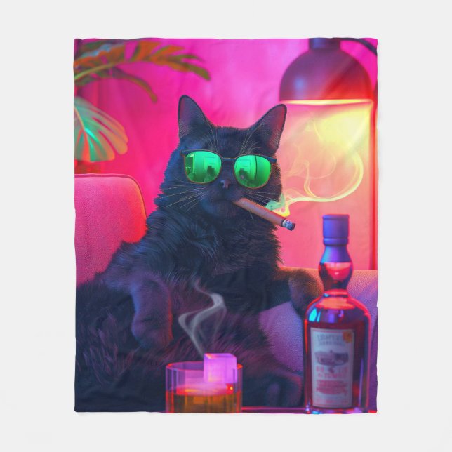 Gentleman Cat Drinking Whiskey | Funny Bar Fleecedecke (Vorderseite)