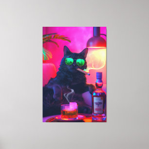 Gentleman Cat Drinking Whiskey Funny Bar Leinwanddruck