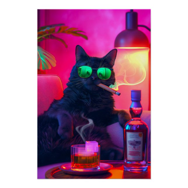 Gentleman Cat Drinking Whiskey | Funny Bar Poster (Vorderseite)