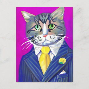 Gentleman Cat in einem Anzug und Krawatte Postkarte