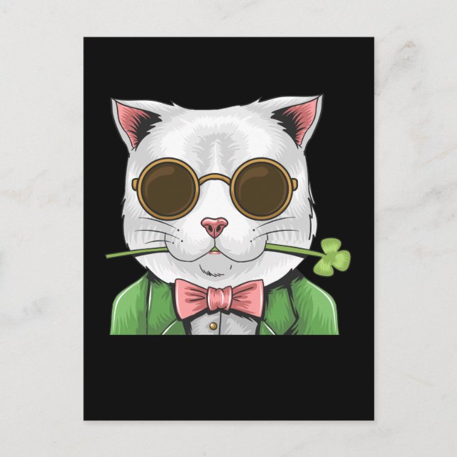 Gentleman Cat Kleeblatt Men Women St. Patrick's Da Postkarte (Vorderseite)