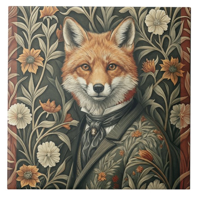 Gentleman Fox in Evening Attire Vintage Woodland Fliese (Vorderseite)