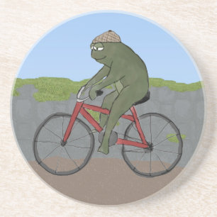 Gentleman Frog auf einem Fahrrad-Untersetzer Sandstein Untersetzer