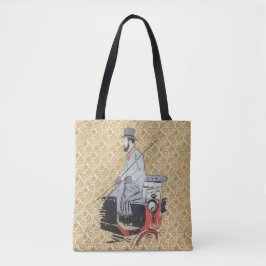 Gentleman in Buggy Karikatur über Karte