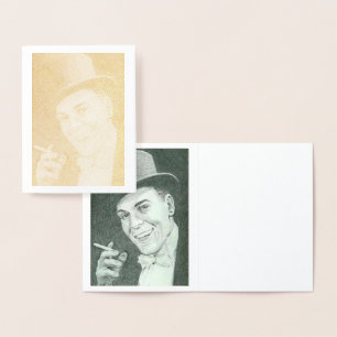 Gentleman in Top Hat Smoking Gold Foil Note Card Folienkarte