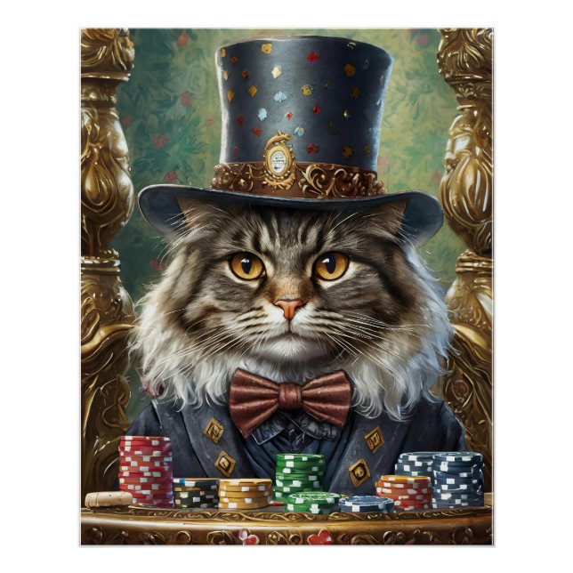 Gentleman Kitty, Extravagante Katze, die Poker spi Poster (Vorderseite)