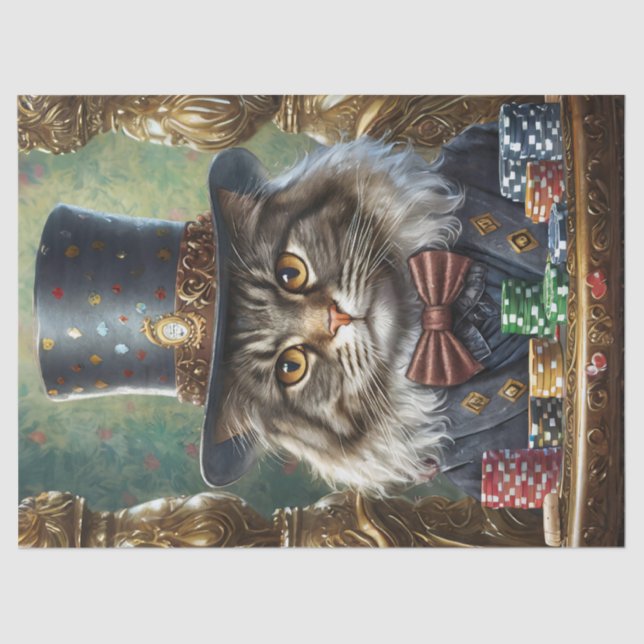 Gentleman Kitty, Extravagante Katze, die Poker spi Seidenpapier (Vorderseite)