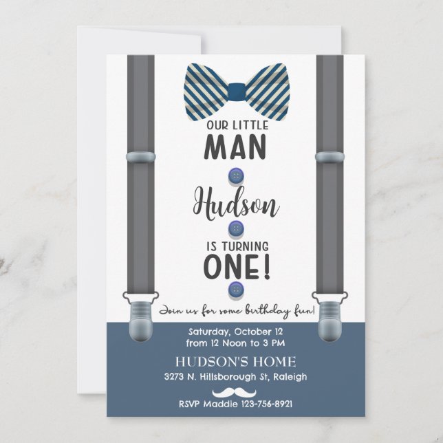 Gentleman little man boy birthday invite. einladung (Vorderseite)