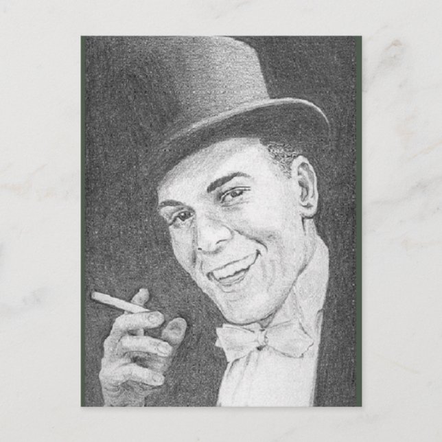 Gentleman mit Zigarette gezeichnet in Bleistift im Postkarte (Vorderseite)