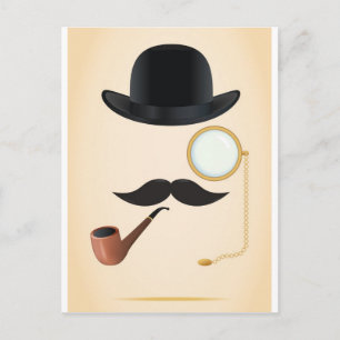Gentleman Mustache Must-Dash Monacle & Bowler Hat Postkarte