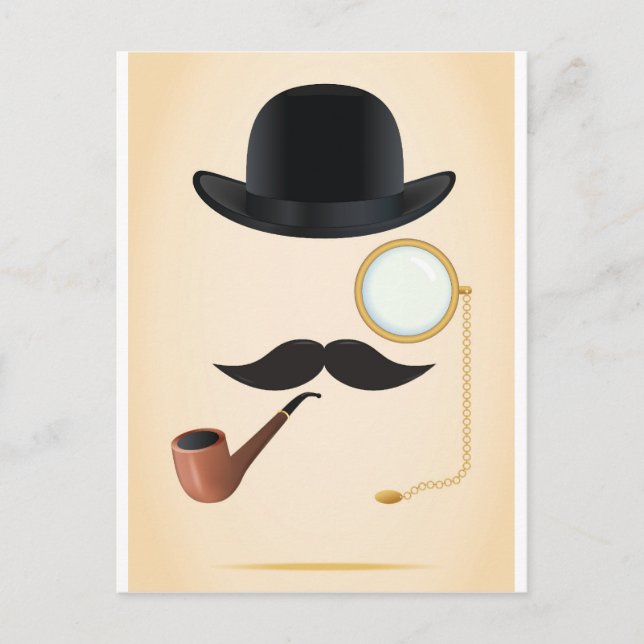 Gentleman Mustache Must-Dash Monacle & Bowler Hat Postkarte (Vorderseite)