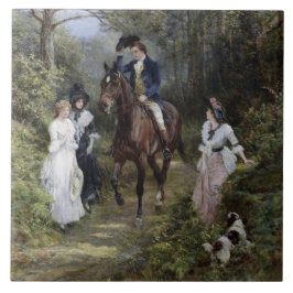 Gentleman on Horseback Meeting Ladys in a Forest Fliese