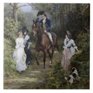 Gentleman on Horseback Meeting Ladys in a Forest Fliese