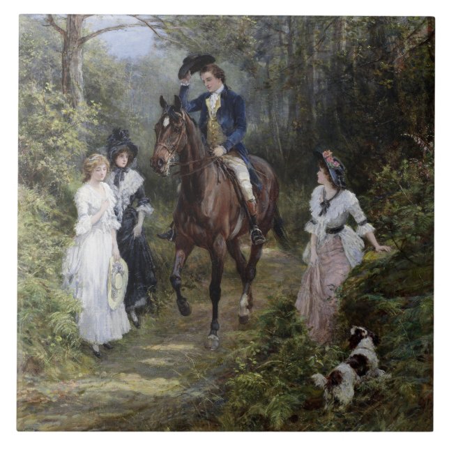 Gentleman on Horseback Meeting Ladys in a Forest Fliese (Vorderseite)