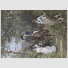 Gentleman on Horseback Meeting Ladys in a Forest Seidenpapier