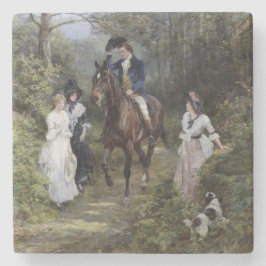 Gentleman on Horseback Meeting Ladys in a Forest Steinuntersetzer