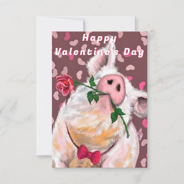 Gentleman Pig mit Rose Funny Valentine's Day Card Karte (Vorderseite)