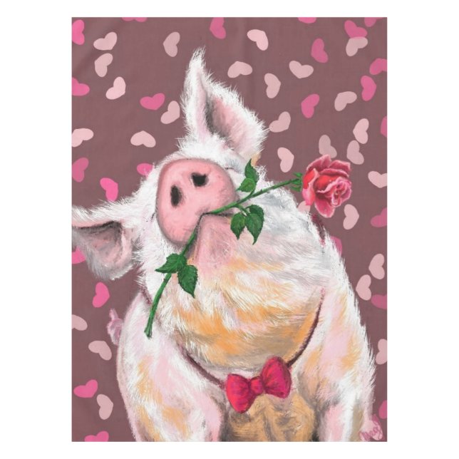 Gentleman Pig Tablecloth Romantic Funny Tischdecke (Vorderseite)