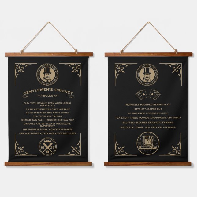 Gentlemans Viktorianische Cricket Rules Art Wandteppich Mit Holzrahmen (Doppelt)