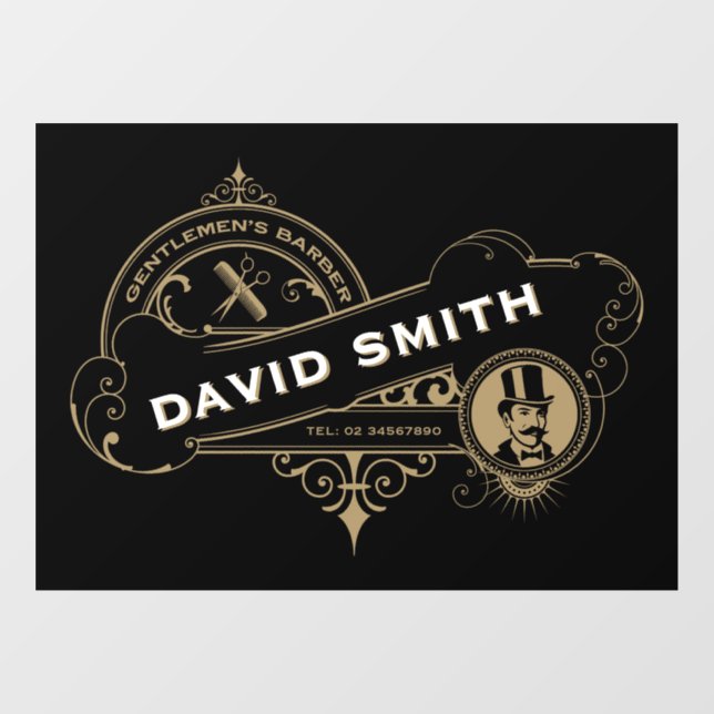 Gentleman's Viktorianischer Barbershop Fensteraufkleber (Blatt)