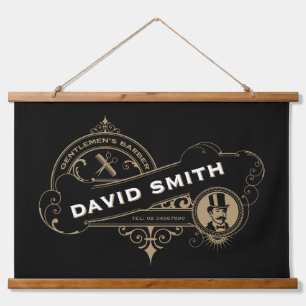 Gentleman's Viktorianischer Barbershop Wandteppich Mit Holzrahmen