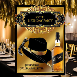 Gentlemen Hat Cane Whiskey Gold Black Geburtstag Einladung
