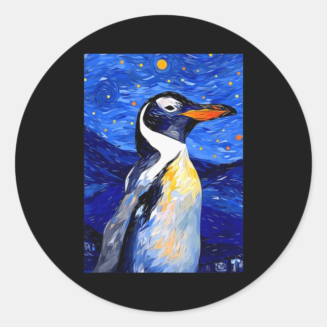 Gentoo Penguin Starry Night Painting Men Women Kid Runder Aufkleber (Vorderseite)