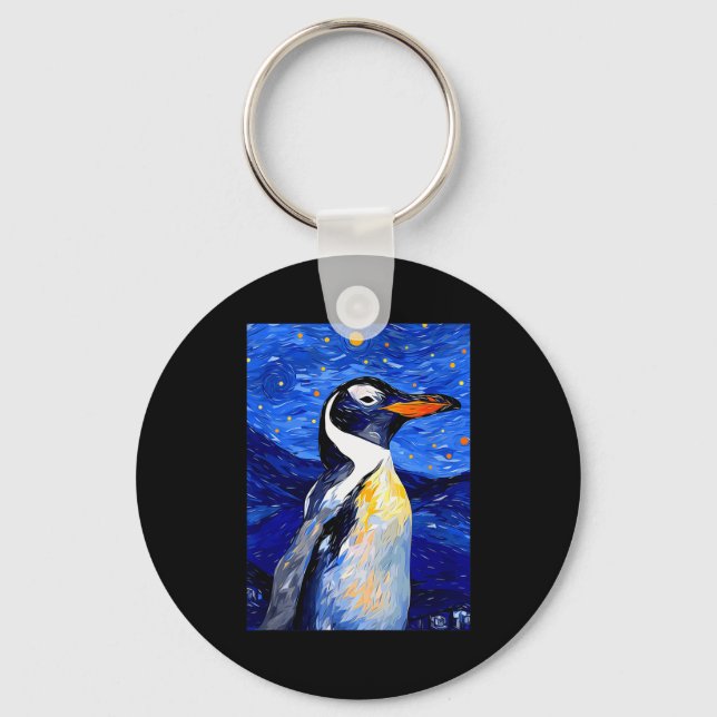 Gentoo Penguin Starry Night Painting Men Women Kid Schlüsselanhänger (Vorderseite)
