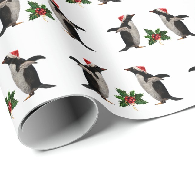 Gentoos und Holly Christmas Wrapping Paper Geschenkpapier (Rolleneckpunkt)