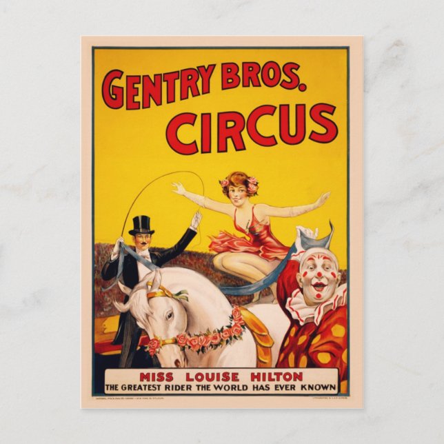 Gentry Bros. Circus Poster ft. Miss Louise Hilton Postkarte (Vorderseite)