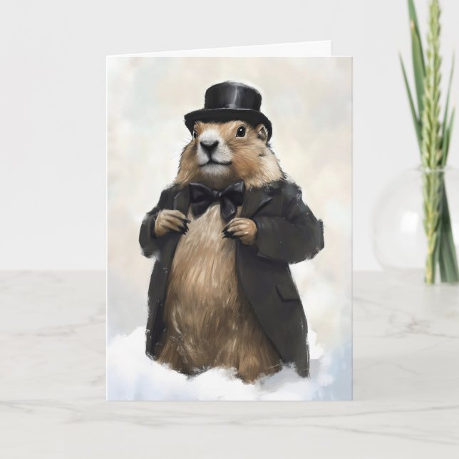 Gentteman Groundhog Funny Feiertagskarte (Vorderseite)