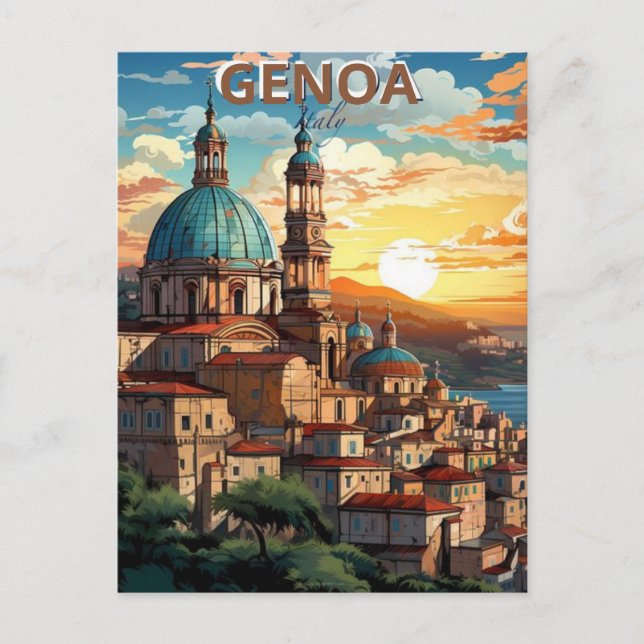Genua, Italien, Eine Postkarte einer Stadt mit und (Vorderseite)