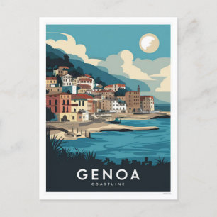 Genua Italien Retro Travel Malerei Postkarte