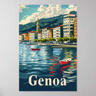 Genua Italien Vintag Retro Travel Illustration Poster