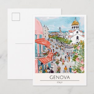 Genua Italien Vintage-Kunst-Illustration Reise Postkarte