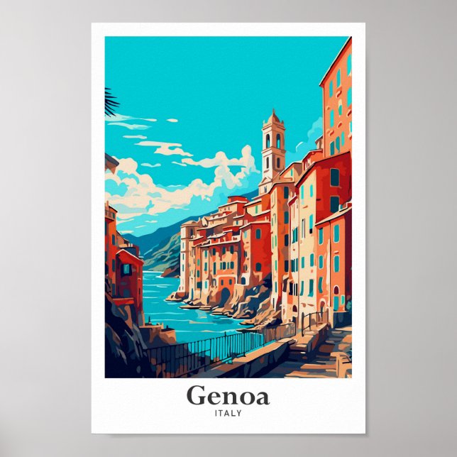 Genua Italien Vintage Travel Illustration Poster (Vorne)