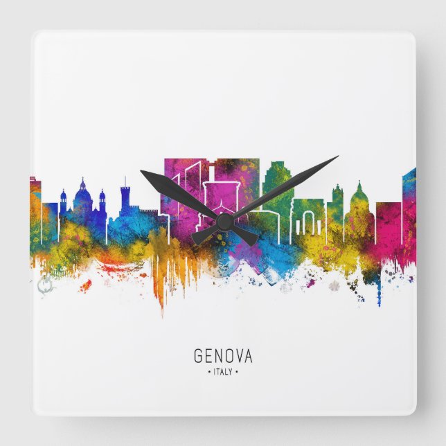 Genua Skyline Quadratische Wanduhr (Vorderseite)