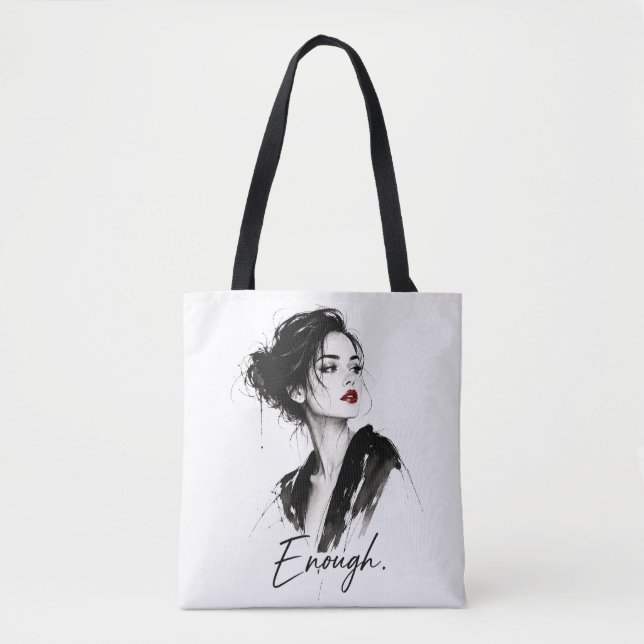 Genug. Minimalistische Statement-Baumwolltasche  (Vorderseite)