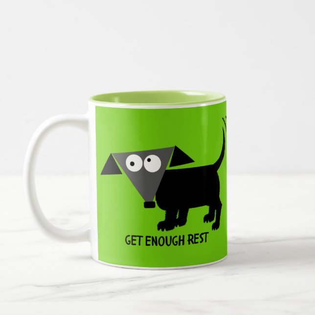 Genüge Erholung. Rego Bertos Tipps für das Leben Zweifarbige Tasse (Links)