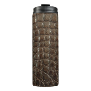 Genuine brown alligator leather, close up to show  thermosbecher