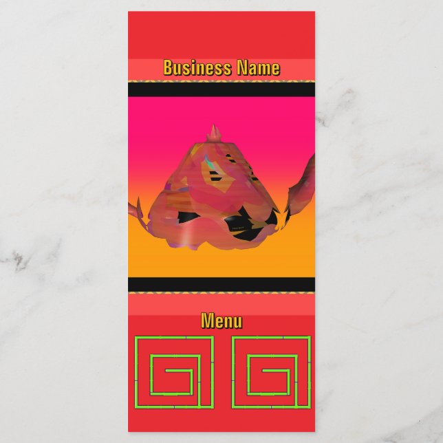 Geo Bamboo Maze Teapot Red Caterer Menükarte (Rückseite)