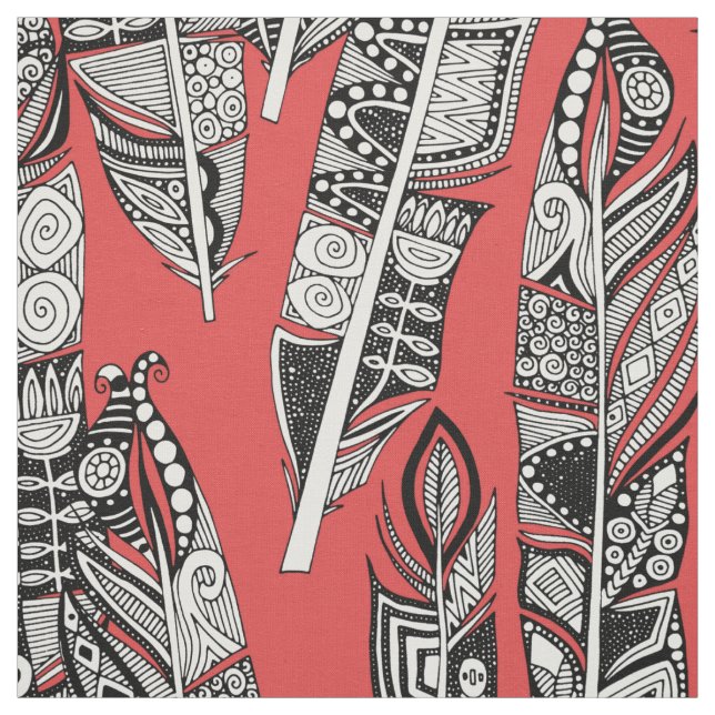 Geo Federn rot Stoff (Muster)