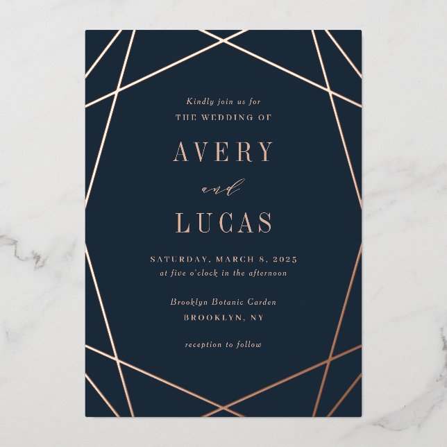 Geo Frame Foil bearbeitbare Farbe Einladung Hochze (Vorderseite)