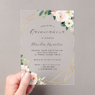 Geo Klare Acryl-Blumen-Quinceanera Acryleinladungen