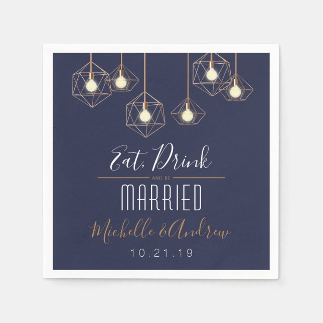 Geo Lights trinken und Verheiratet Hochzeit der Ma Serviette (Vorderseite)