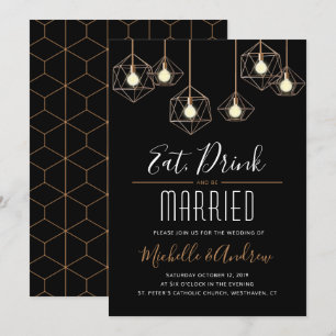 Geo Lights trinken und Verheiratet Hochzeit sein Einladung