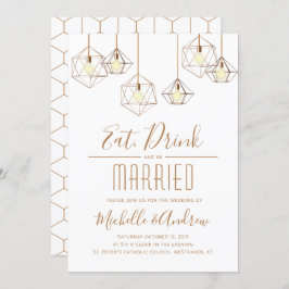 Geo Lights trinken und Verheiratete White Wedding Einladung