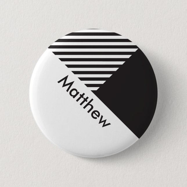 Geo Minimal Schwarz-weiß Stripes Mitarbeiter-Tag Button (Vorderseite)